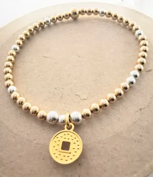 PHOEBE - Sterling Silver and Gold Coin Bead Bracelet