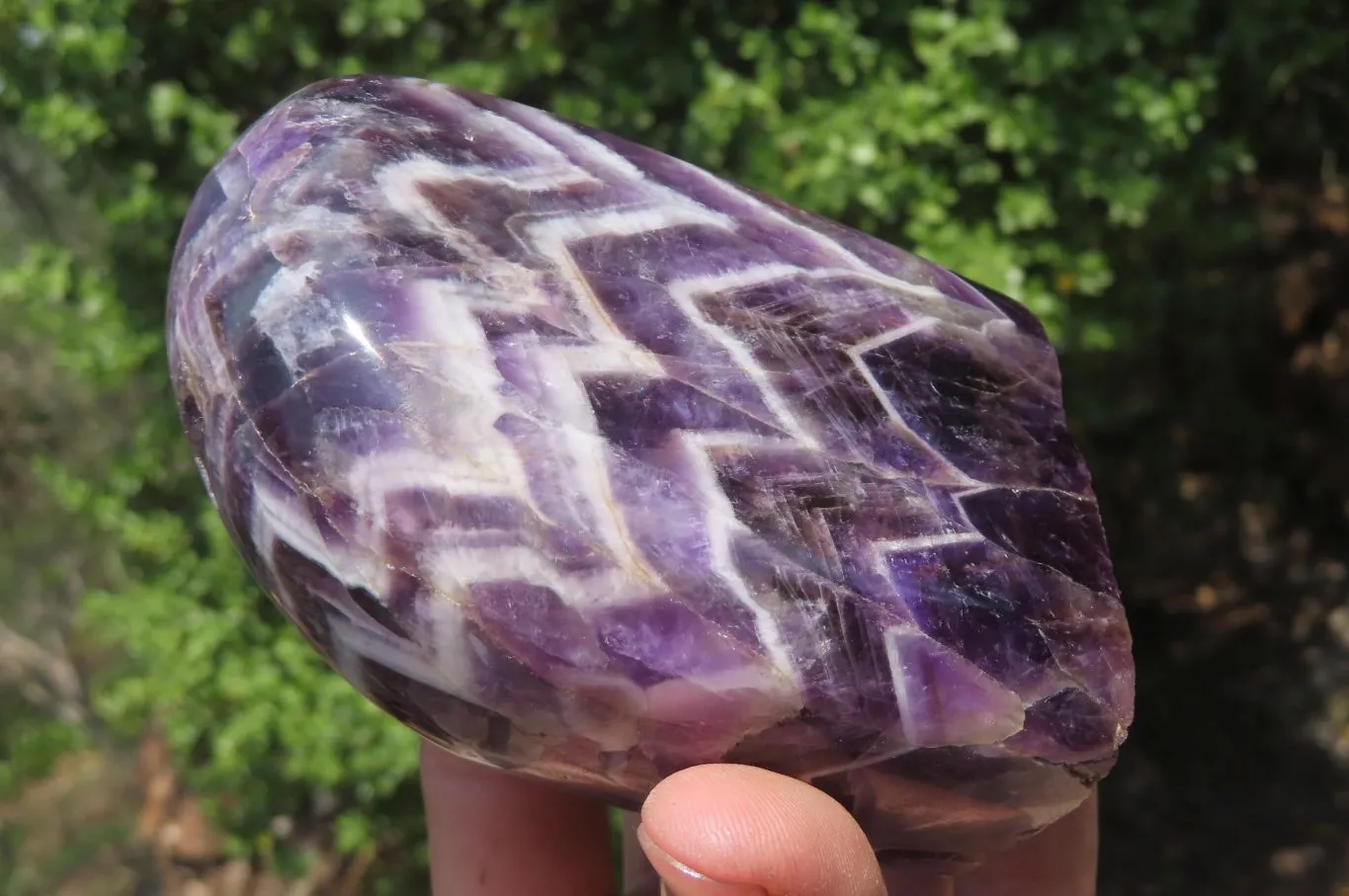 Polished Chevron Amethyst Standing Free Forms x 2 from Zambia