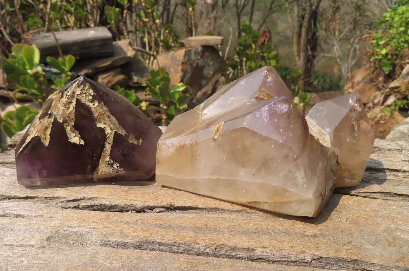 Polished Smokey Amethyst Window Quartz Crystals x 2 From Madagascar