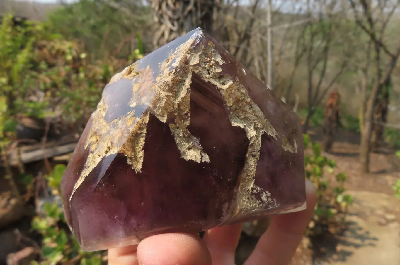 Polished Smokey Amethyst Window Quartz Crystals x 2 From Madagascar