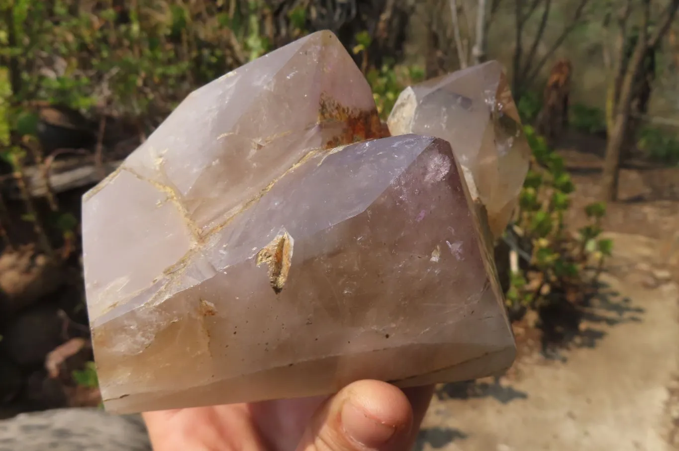 Polished Smokey Amethyst Window Quartz Crystals x 2 From Madagascar