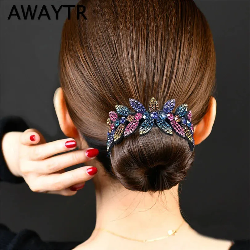 "Stylish Rhinestone Hair Clip: Add Glamour with Crystal Bird Nest Twist and Bun Holder - Perfect Hair Accessory for Women"