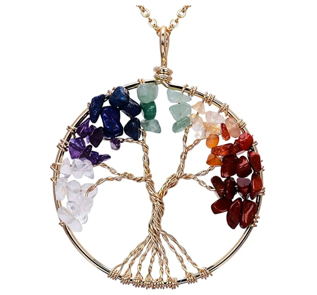 Rainbow Tree of Life Necklace Crystal Charm Gold Kabbalah Reiki Healing Jewelry Jewish Merkaba Yoga Meditation Jewelry Buddhist Silver Tree of Life Chain