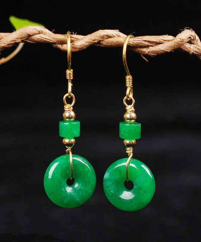 Regular Green Silver Overgild Jade Safety Buckle Drop Earrings TW1009