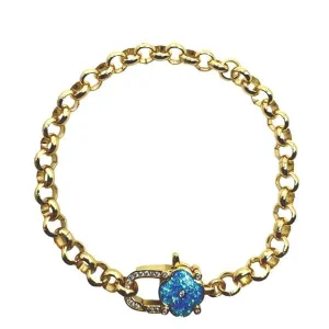 Rolo Chain & CZ Clover Clasp Bracelet: Blue (BCG4585B)