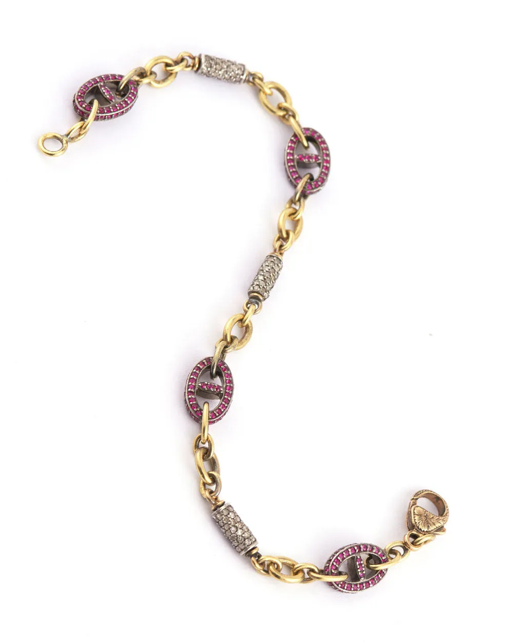 Ruby and Diamond Bullet Link Bracelet