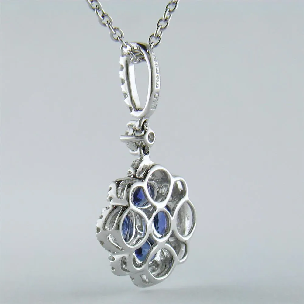 Sapphire & Diamond Flower Pendant Necklace 18K White Gold