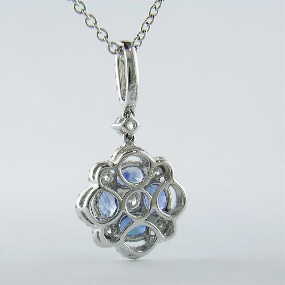 Sapphire & Diamond Flower Pendant Necklace 18K White Gold