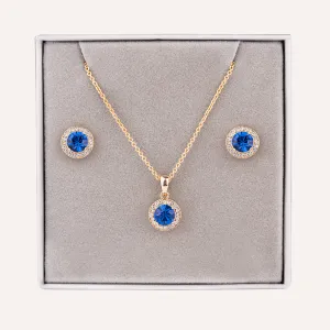 September Sapphire-Colour Birthstone Necklace & Earring Set In Gold-Tone