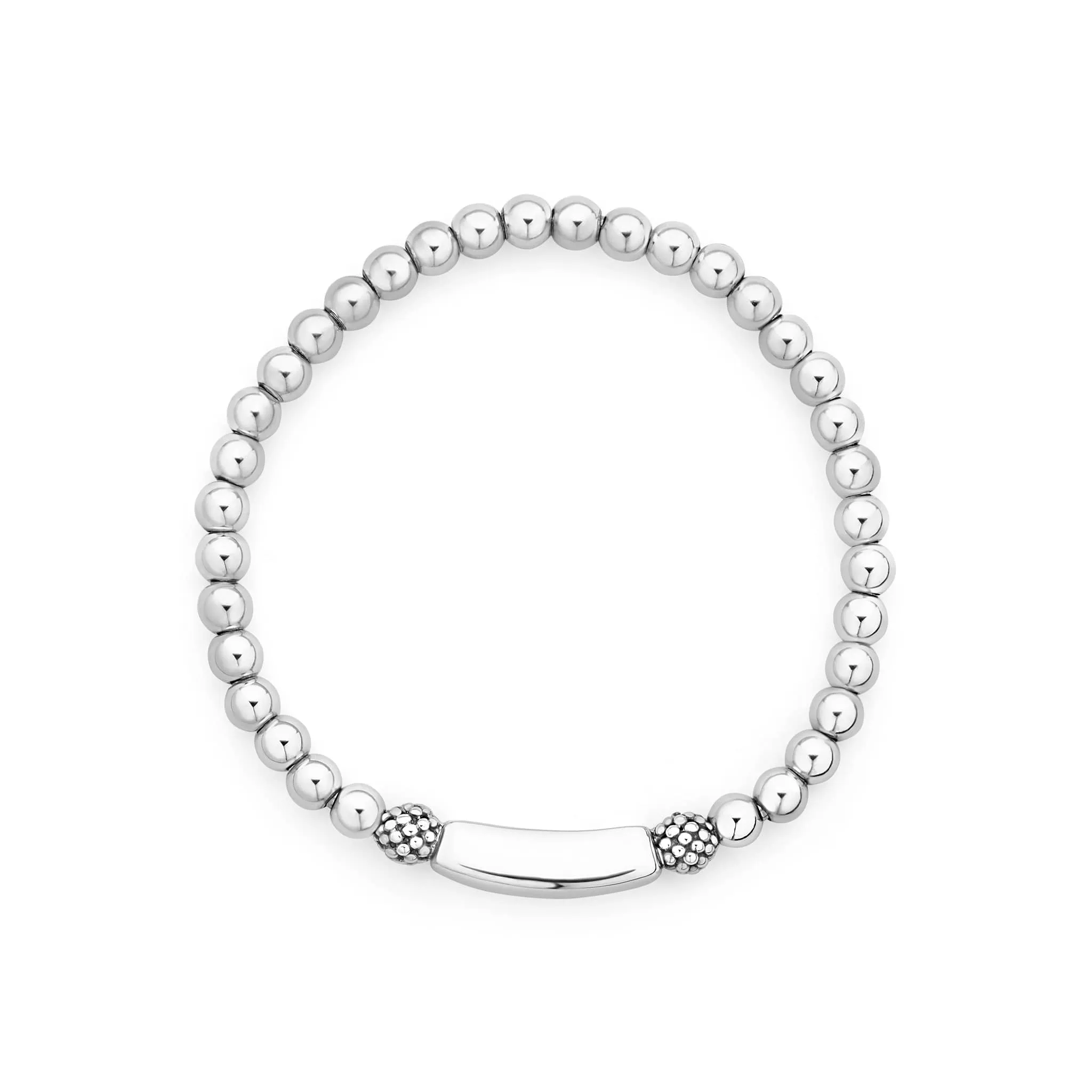 Signature Caviar Silver Station Stretch Bead Bracelet