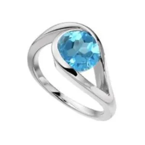 Silver blue topaz teardrop swirl ring