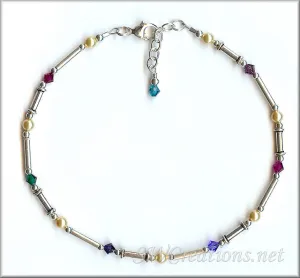 Silver Gold Pearl Crystal Anklet