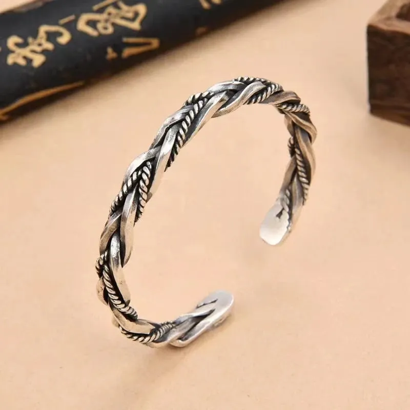 Silver Plated Twisted Twist Cuff Bracelet Men\'s Sport Cuff Bangles Trend Charm Party Jewelry Anniversary Gift