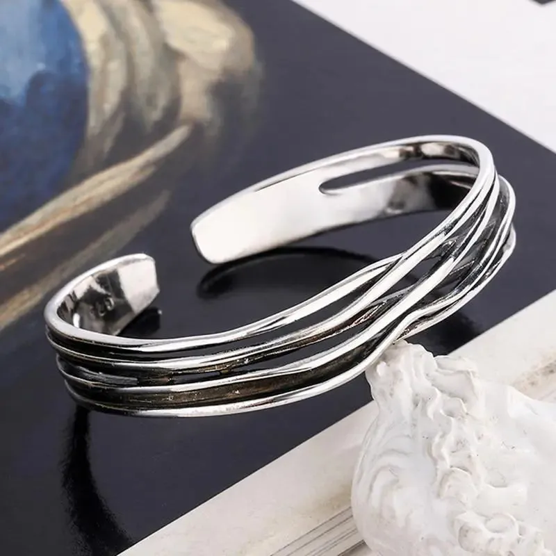 Silver Plated Twisted Twist Cuff Bracelet Men\'s Sport Cuff Bangles Trend Charm Party Jewelry Anniversary Gift