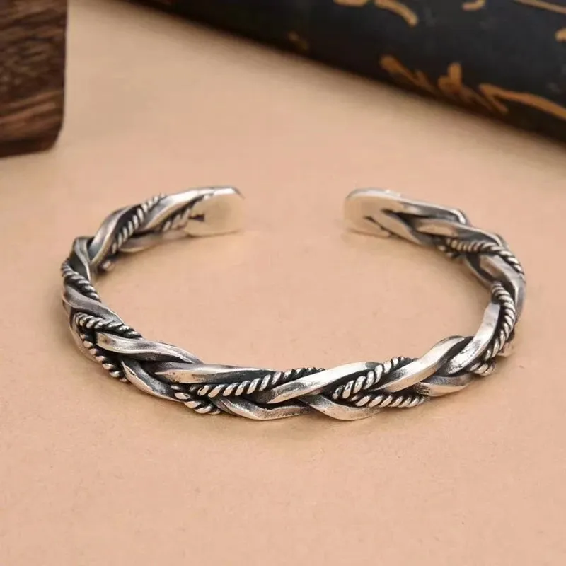 Silver Plated Twisted Twist Cuff Bracelet Men\'s Sport Cuff Bangles Trend Charm Party Jewelry Anniversary Gift