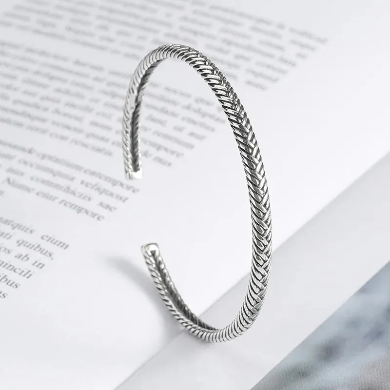 Silver Plated Twisted Twist Cuff Bracelet Men\'s Sport Cuff Bangles Trend Charm Party Jewelry Anniversary Gift