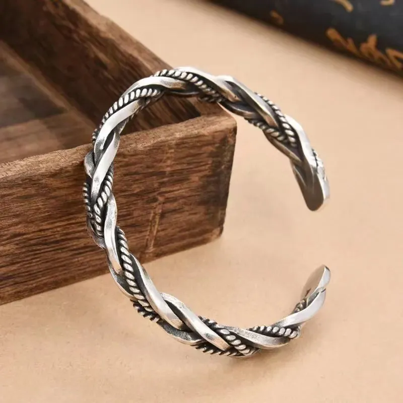 Silver Plated Twisted Twist Cuff Bracelet Men\'s Sport Cuff Bangles Trend Charm Party Jewelry Anniversary Gift