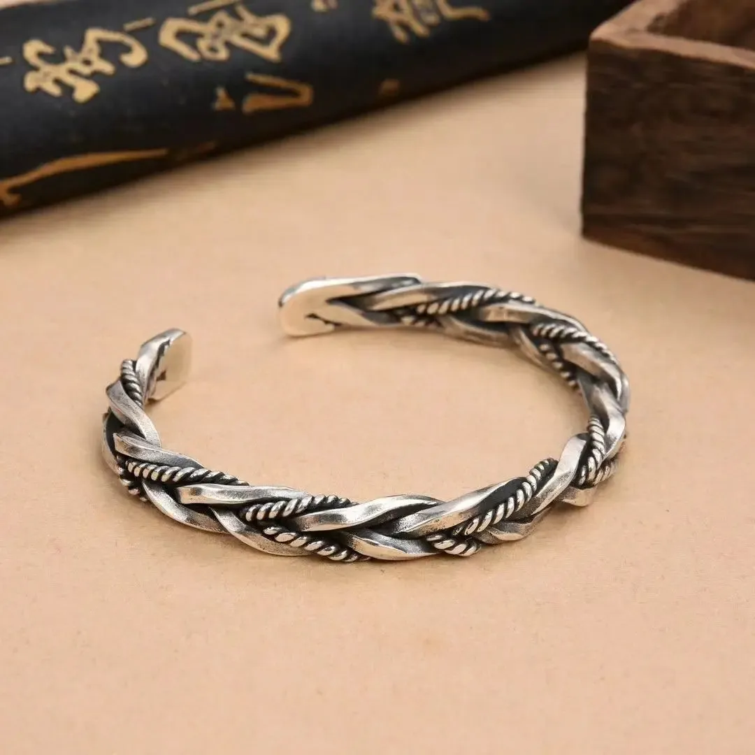 Silver Plated Twisted Twist Cuff Bracelet Men\'s Sport Cuff Bangles Trend Charm Party Jewelry Anniversary Gift