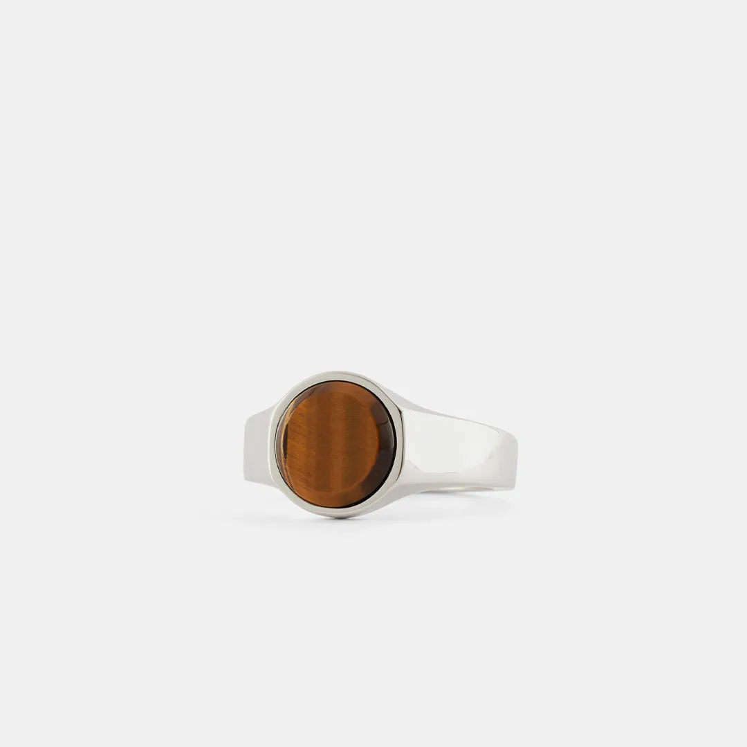 Silver Round Tigers Eye Ring