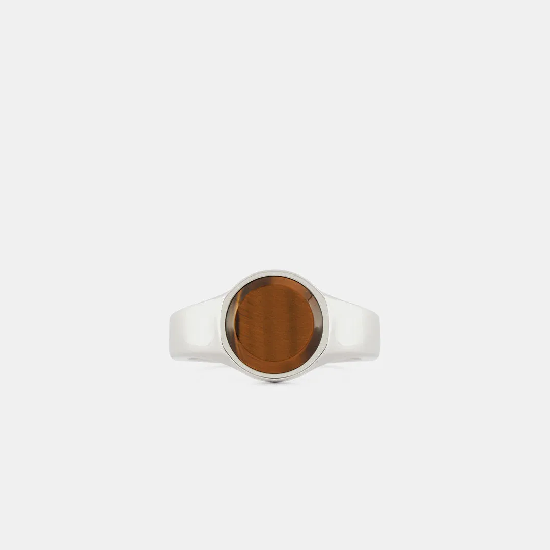 Silver Round Tigers Eye Ring