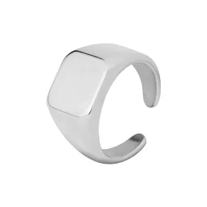 Silver Stainless Steel Square Signet Rings (3pcs)