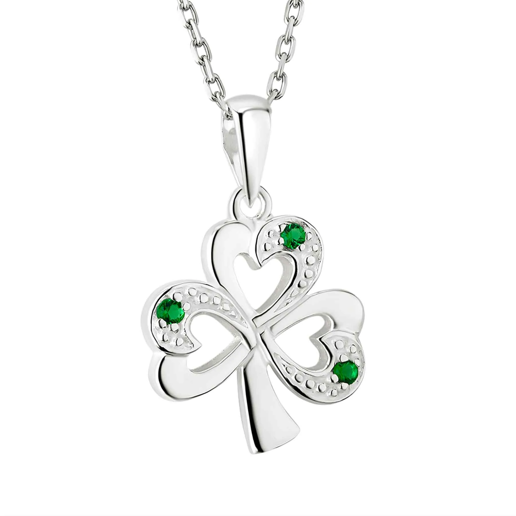 Silver Synthetic Emerald Shamrock Necklace