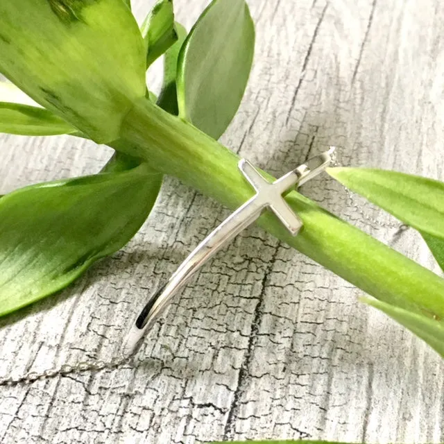 SOLID 925 STERLING SILVER SIDEWAYS CROSS DAINTY BRACELET