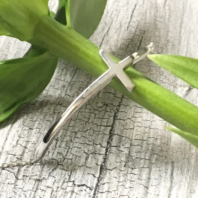 SOLID 925 STERLING SILVER SIDEWAYS CROSS DAINTY BRACELET