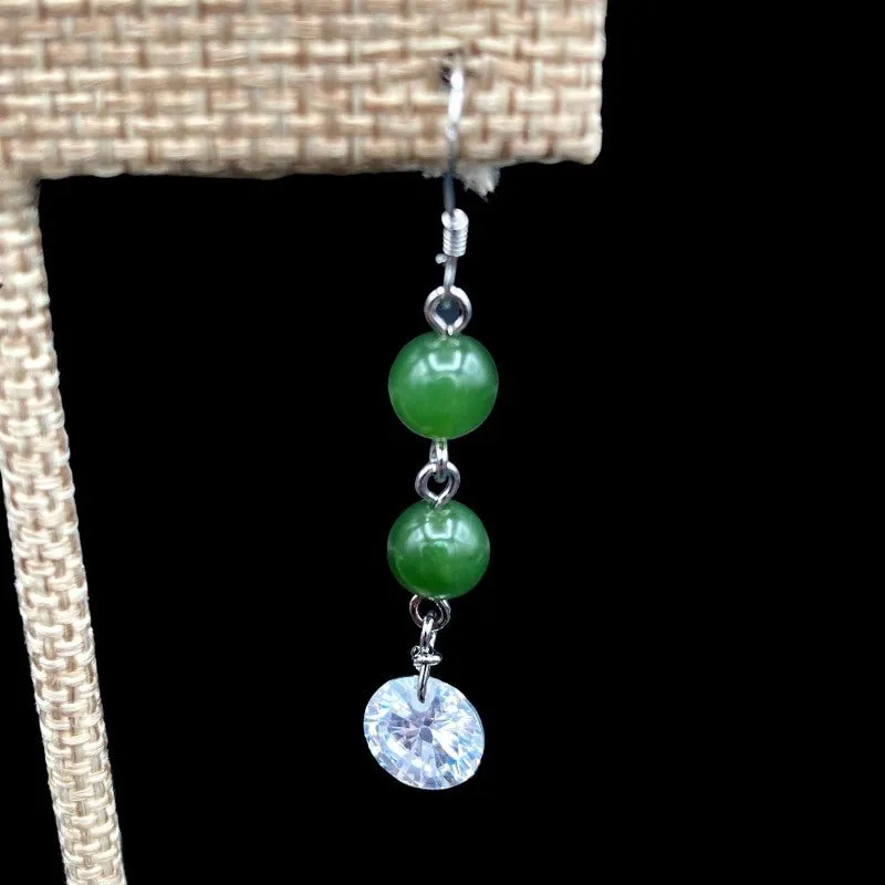 Sterling Silver Green Jade And Zirconia Dangle Earrings