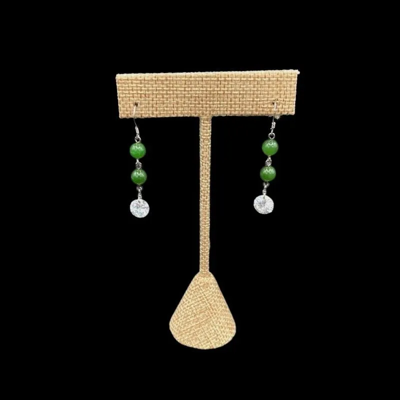 Sterling Silver Green Jade And Zirconia Dangle Earrings