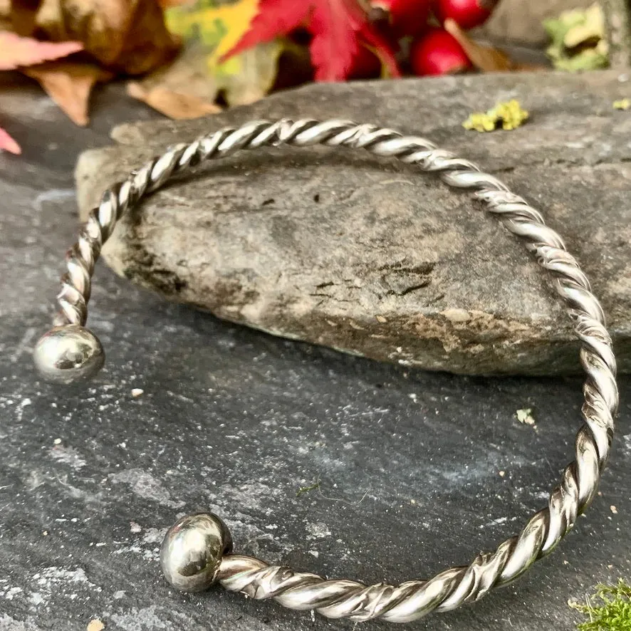 Sterling silver twisted torc cuff bangle