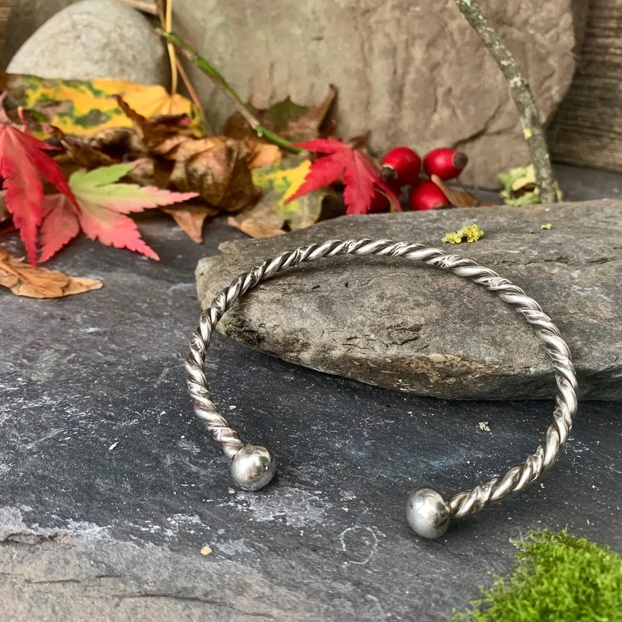 Sterling silver twisted torc cuff bangle