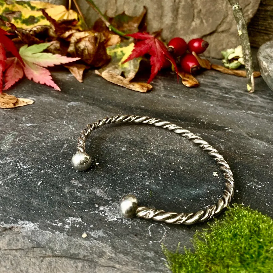 Sterling silver twisted torc cuff bangle