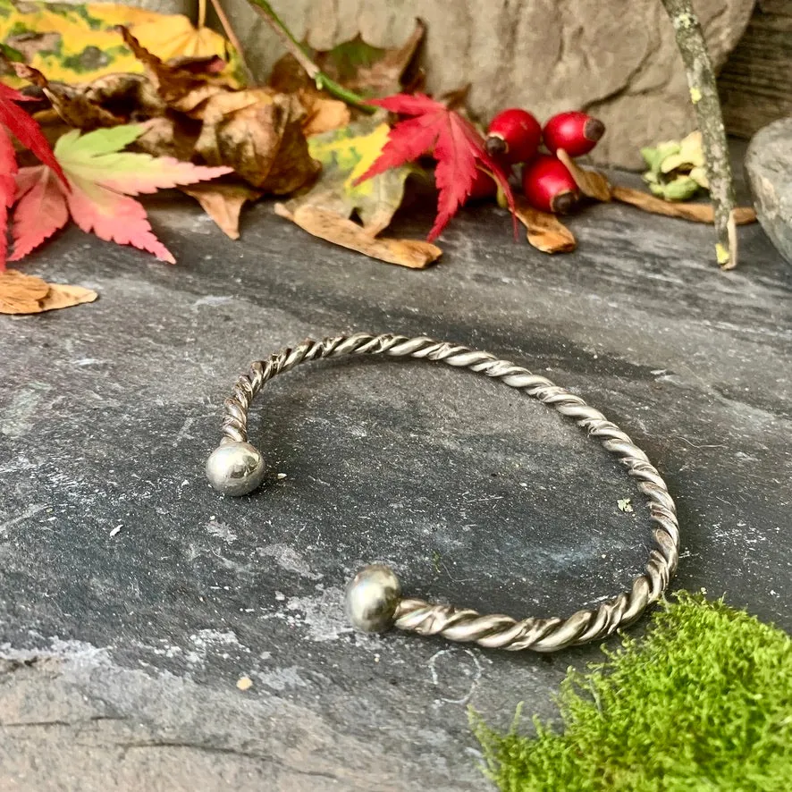 Sterling silver twisted torc cuff bangle