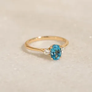 Swiss Blue Topaz and Diamond Ring 14k Gold - Kindra