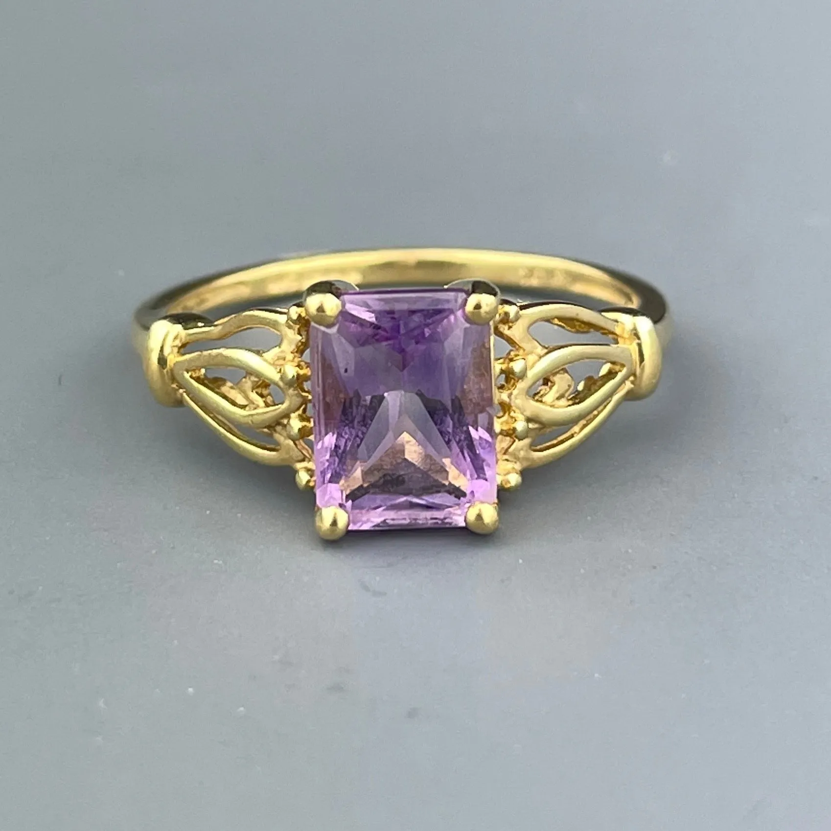 Vintage Gold Filigree Amethyst Solitaire Ring, Sz 6 3/4