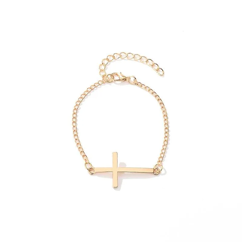 Women's Cross Bracelet <br> Sideways Gold