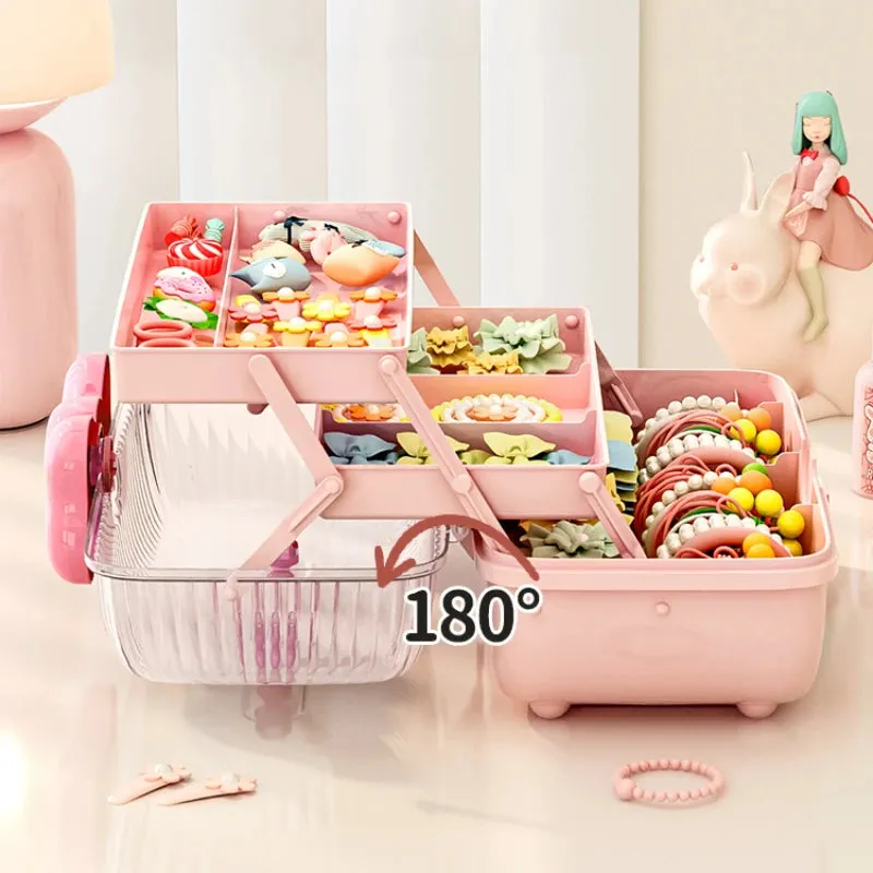 Yeknu Multi-layer Girls' Hair Accessories Storage Box Hairpin Organizer Large Capacity Jewelry Case Head Rope Headband Display Rack