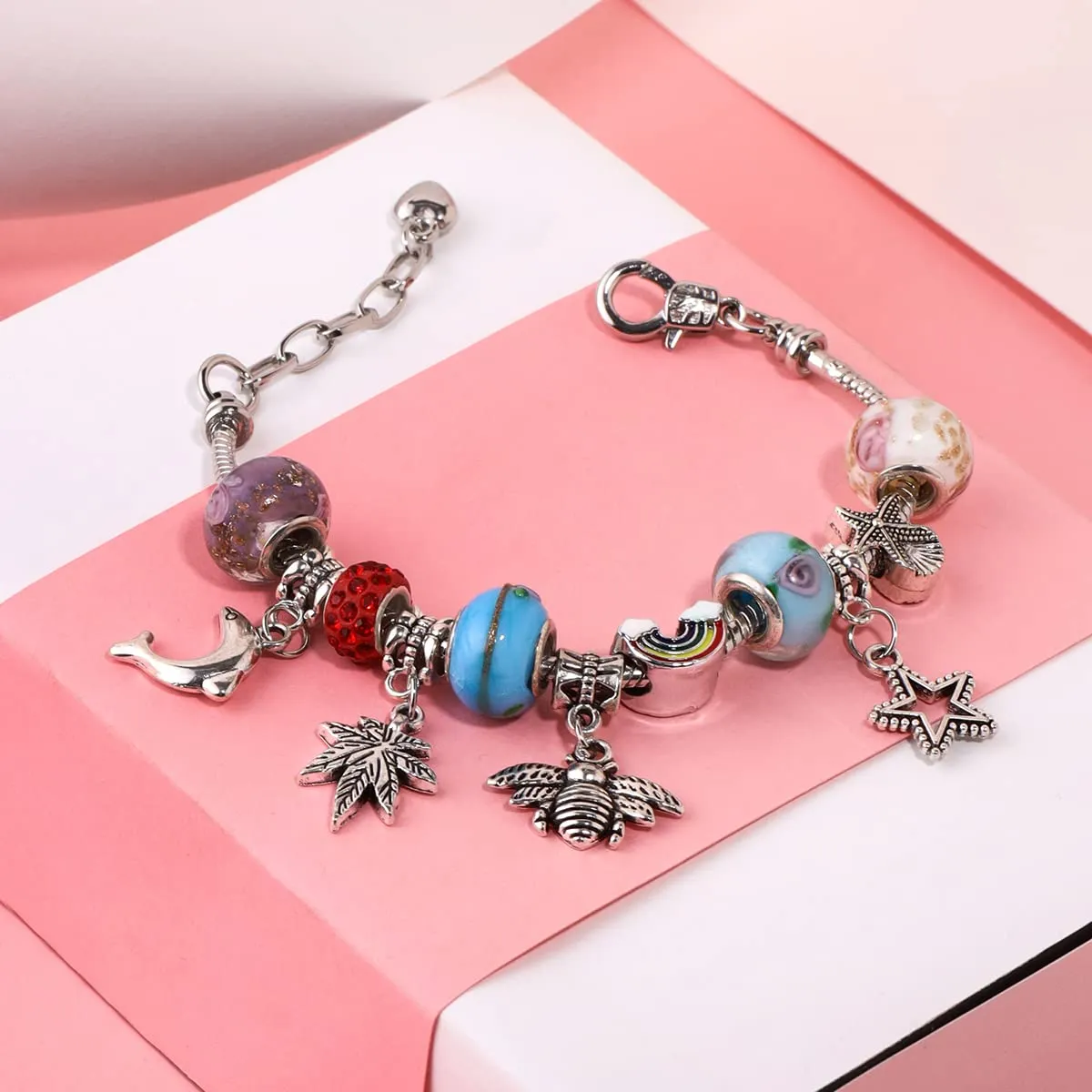 Yellow Chimes Bracelet For Women eye-catching Silver Tone With Different Charms Hanging Bracelet For Women and Girls